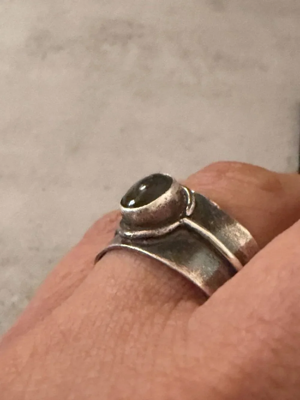 Handmade Oval Labradorite Wide Sterling Silver Bezel Stone Band Ring 5g Size 7.5